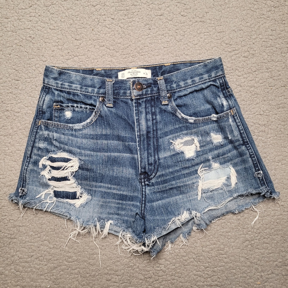 Abercrombie & Fitch Shorts 24 00 Blue Denim High Rise Distressed Cutoff Boho